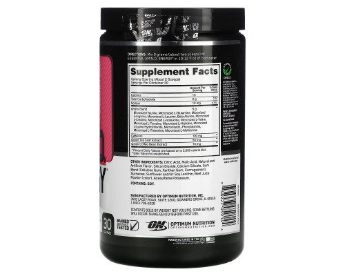 Optimum Nutrition, ESSENTIAL AMIN.O. ENERGY, Juicy Strawberry Burst, 9.5 oz (270 g) Optimum Nutrition, ESSENTIAL AMIN.O. ENERGY, Juicy Strawberry Burst, 9.5 oz (270 g)