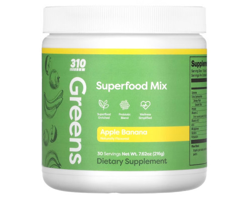 310 Nutrition, Greens, Superfood Mix, Apple Banana, 7.62 oz (216 g) 310 Nutrition, Greens, Superfood Mix, Apple Banana, 7.62 oz (216 g)