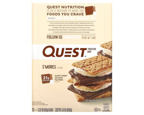 Quest Nutrition, Протеиновый батончик «Печенье с зефиром», 12 батончиков, 60 г (2,12 унции) Quest Nutrition, Протеиновый батончик «Печенье с зефиром», 12 батончиков, 60 г (2,12 унции)