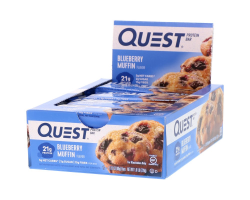 Quest Nutrition, QuestBar, Протеиновый Батончик, Черничный Маффин, 12 Батончиков, 2.1 унции (60 г) Каждый Quest Nutrition, QuestBar, Протеиновый Батончик, Черничный Маффин, 12 Батончиков, 2.1 унции (60 г) Каждый