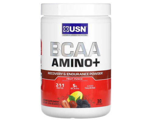 USN, BCAA Amino+, Recovery & Endurance Powder, Fruit Punch, 9.63 oz (273 g) USN, BCAA Amino+, Recovery & Endurance Powder, Fruit Punch, 9.63 oz (273 g)