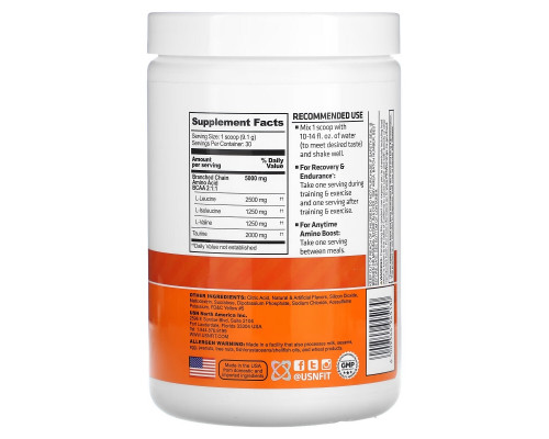 USN, BCAA Amino+, Recovery & Endurance Powder, Mango Pineapple, 9.63 oz (273 g) USN, BCAA Amino+, Recovery & Endurance Powder, Mango Pineapple, 9.63 oz (273 g)