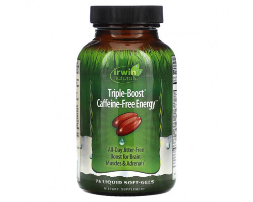 Энергетики Irwin Naturals, Triple-Boost, энергия без кофеина, 75 желатиновых капсул Энергетики Irwin Naturals, Triple-Boost, энергия без кофеина, 75 желатиновых капсул