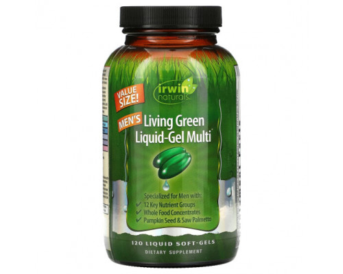 Мужское здоровье Irwin Naturals, Men's Living Green Liquid-Gel Multi, 120 жидких гелевых капсул Мужское здоровье Irwin Naturals, Men's Living Green Liquid-Gel Multi, 120 жидких гелевых капсул