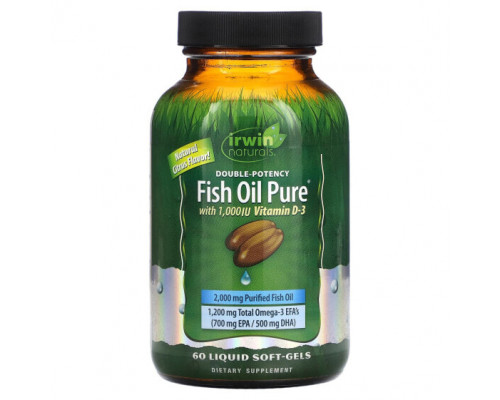 Рыбий жир и Омега 3, 6, 9 Irwin Naturals, Fish Oil Pure, Double Potency, Citrus, 60 Liquid Soft-Gels Рыбий жир и Омега 3, 6, 9 Irwin Naturals, Fish Oil Pure, Double Potency, Citrus, 60 Liquid Soft-Gels