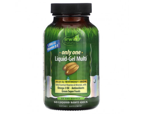 Витаминно-минеральные комплексы Irwin Naturals, Only One, мультивитамин в виде жидкого геля, без железа, 60 желатиновых капсул Витаминно-минеральные комплексы Irwin Naturals, Only One, мультивитамин в виде жидкого геля, без железа, 60 желатиновых капсул