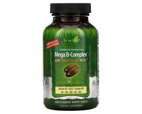 Irwin Naturals Мега B с быстрой энергией MCT's 60 жидких гелевых капсул Irwin Naturals Мега B с быстрой энергией MCT's 60 жидких гелевых капсул