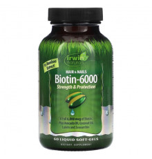Для волос и ногтей Irwin Naturals, Биотин-6000`` 60 мягких таблеток
