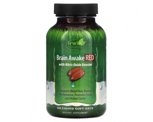 Улучшение памяти и работы мозга Irwin Naturals, Brain Awake Red, добавка для улучшения работы мозга, 60 желатиновых капсул Улучшение памяти и работы мозга Irwin Naturals, Brain Awake Red, добавка для улучшения работы мозга, 60 желатиновых капсул