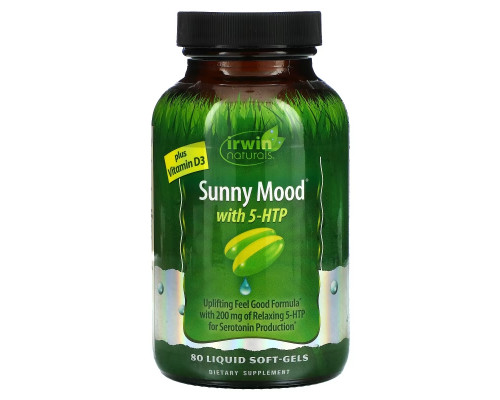 Irwin Naturals, Sunny Mood with 5HTP, Plus Vitamin D3, 80 Liquid Soft-Gels Irwin Naturals, Sunny Mood with 5HTP, Plus Vitamin D3, 80 Liquid Soft-Gels