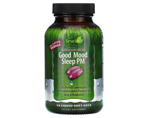 Для здорового сна Irwin Naturals, Good Mood Sleep PM, добавка для улучшения сна, 54 желатиновых капсулы Для здорового сна Irwin Naturals, Good Mood Sleep PM, добавка для улучшения сна, 54 желатиновых капсулы