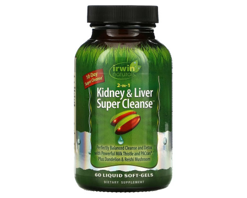 Irwin Naturals, 2 in 1 Kidney & Liver Super Cleanse, 60 желатиновых капсул Irwin Naturals, 2 in 1 Kidney & Liver Super Cleanse, 60 желатиновых капсул