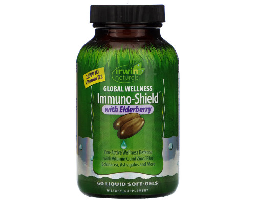 Irwin Naturals, Global Wellness Immuno-shield with Elderberry, 60 Liquid Soft-Gels