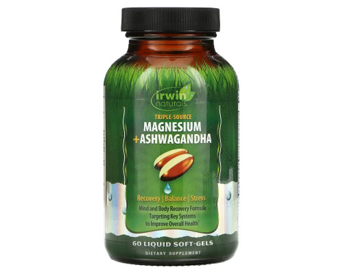 Irwin Naturals, Triple Source Magnesium + Ashwagandha, 60 Liquid Soft-Gels Irwin Naturals, Triple Source Magnesium + Ashwagandha, 60 Liquid Soft-Gels