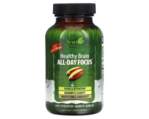 Улучшение памяти и работы мозга Irwin Naturals, Healthy Brain, для здоровья на весь день, 60 мягких таблеток Улучшение памяти и работы мозга Irwin Naturals, Healthy Brain, для здоровья на весь день, 60 мягких таблеток