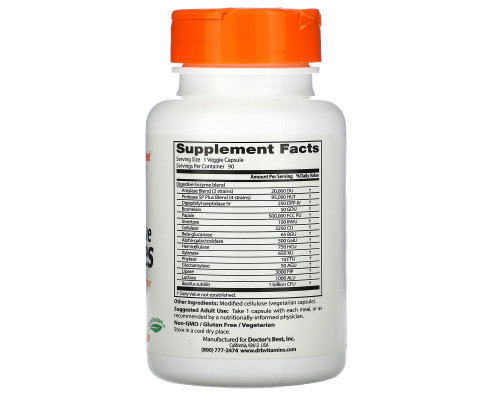 Doctor's Best Пищеварительные ферменты полностью растительного происхождения (Best Digestive Enzymes — All Vegetarian) 90 растительных капсул Doctor's Best Пищеварительные ферменты полностью растительного происхождения (Best Digestive Enzymes — All Vegetarian) 90 растительных капсул