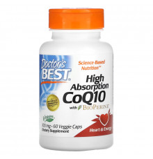 Doctor's Best, Коэнзим Q10 с высокой степенью поглощения, с биоперином, 100 мг, 60 растительных капсул