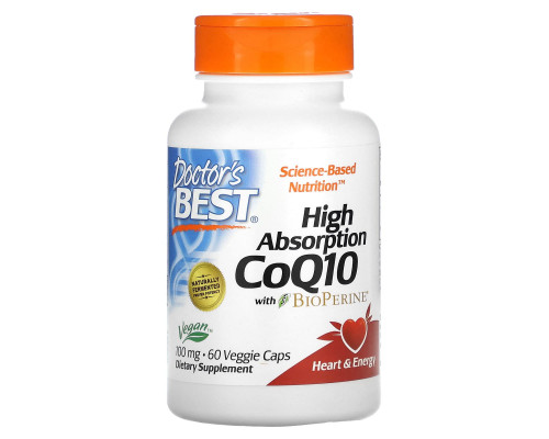 Doctor's Best, Коэнзим Q10 с высокой степенью поглощения, с биоперином, 100 мг, 60 растительных капсул Doctor's Best, Коэнзим Q10 с высокой степенью поглощения, с биоперином, 100 мг, 60 растительных капсул