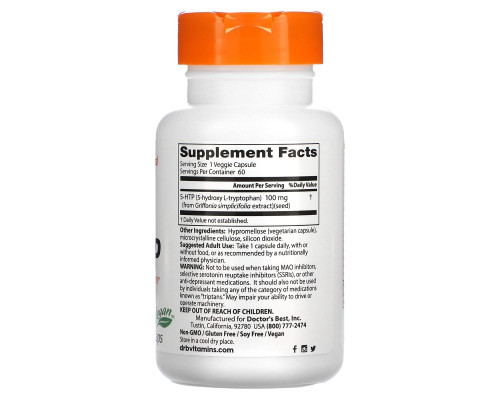Doctor's Best, Best 5-HTP, 100 мг, 60 вегетарианских капсул Doctor's Best, Best 5-HTP, 100 мг, 60 вегетарианских капсул