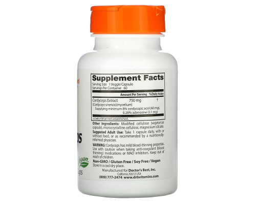 Doctor's Best, Ultra Cordyceps, 750 mg, 60 Veggie Caps Doctor's Best, Ultra Cordyceps, 750 mg, 60 Veggie Caps