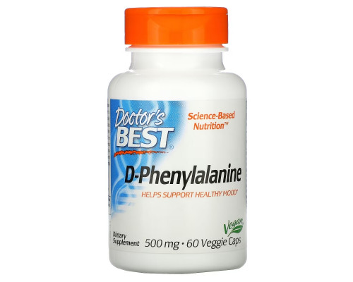 Doctor's Best, D-фенилаланин, 500 мг, 60 вегетарианских капсул Doctor's Best, D-фенилаланин, 500 мг, 60 вегетарианских капсул