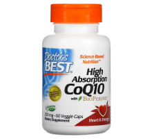Doctor's Best, Ко-энзим High Absorption CoQ10 высокой абсорбции с биоперином, 200 мг, 60 вегетарианских капсул