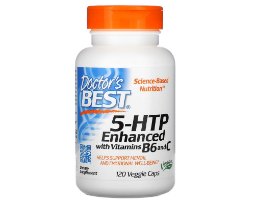 Doctor's Best, 5-HTP, усиленный витаминами B6 и C, 120 растительных капсул Doctor's Best, 5-HTP, усиленный витаминами B6 и C, 120 растительных капсул
