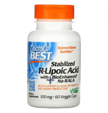 Doctor's Best, Стабилизирующая R-липоевая кислота (Best Stabilized R-Lipoic Acid), 100 мг, 60 растительных капсул