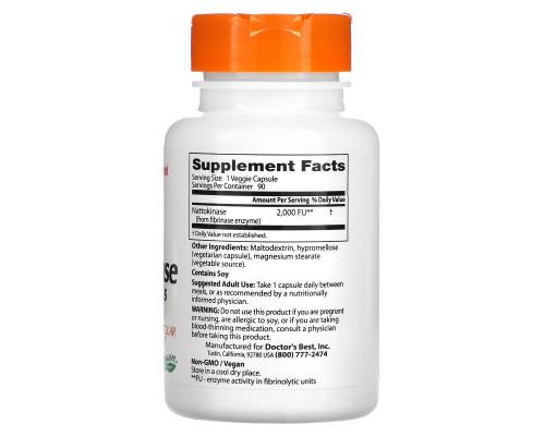 Doctor's Best Наттокиназа (Best Nattokinase) 2 000 FU 90 растительных капсул Doctor's Best Наттокиназа (Best Nattokinase) 2 000 FU 90 растительных капсул