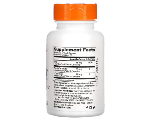 Doctor's Best, Цинк-L-карнозин, комплекс с PepZin Gl Doctor's Best, Цинк-L-карнозин, комплекс с PepZin Gl