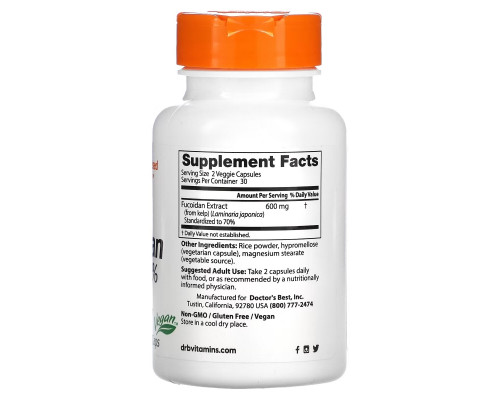 Doctor's Best, Фукоидан Best Fucoidan 70%, 60 вегетарианских капсул Doctor's Best, Фукоидан Best Fucoidan 70%, 60 вегетарианских капсул