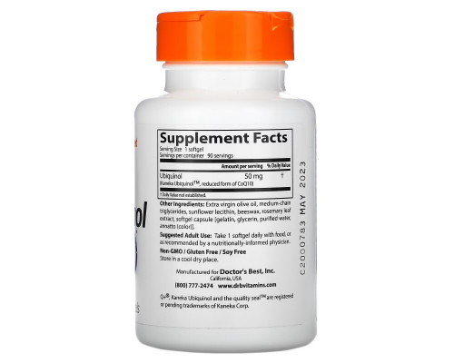 Doctor's Best, Кофермент Q восстановленный (убихинол) с добавлением Kaneka QH (Best Ubiquinol), 50 мг, 90 мягких таблеток Doctor's Best, Кофермент Q восстановленный (убихинол) с добавлением Kaneka QH (Best Ubiquinol), 50 мг, 90 мягких таблеток