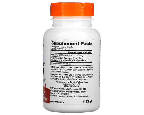 Doctor's Best, CoQ10, с BioPerine, 100 мг, 120 овощных капсул Doctor's Best, CoQ10, с BioPerine, 100 мг, 120 овощных капсул
