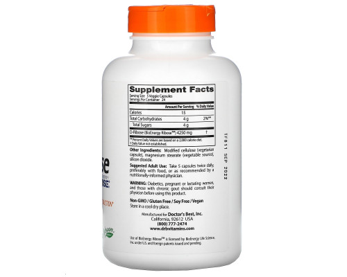 Doctor's Best Best D-рибоза 850 мг 120 растительных капсул Doctor's Best Best D-рибоза 850 мг 120 растительных капсул