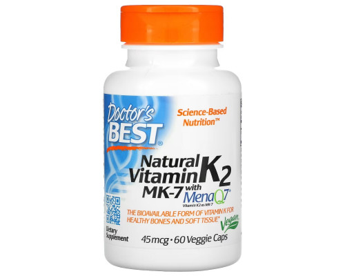 Doctor's Best Натуральный витамин K2 Mena Q7 45 мкг 60 растительных капсул Doctor's Best Натуральный витамин K2 Mena Q7 45 мкг 60 растительных капсул