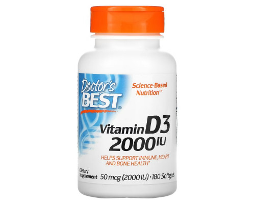Doctor's Best, Витамин D3, 2,000 МЕ, 180 мягких таблеток Doctor's Best, Витамин D3, 2,000 МЕ, 180 мягких таблеток
