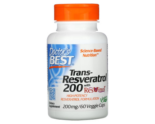 Doctor's Best, Транс-ресвератрол 200 с ресвинолом, 200 мг, 60 вегетарианских капсул Doctor's Best, Транс-ресвератрол 200 с ресвинолом, 200 мг, 60 вегетарианских капсул