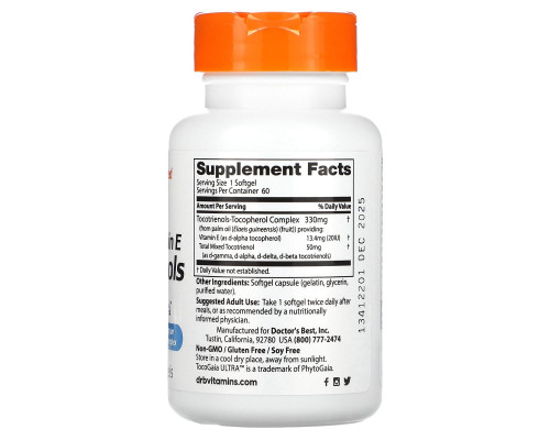 Doctor's Best, Tocotrienols with EVNol SupraBio, 50 mg, 60 Softgels Doctor's Best, Tocotrienols with EVNol SupraBio, 50 mg, 60 Softgels