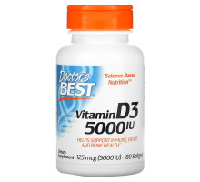 Doctor's Best, Витамин D3, 125 мкг (5000 МЕ), 180 мягких таблеток