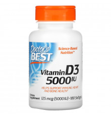 Doctor's Best, Витамин D3, 125 мкг (5000 МЕ), 180 мягких таблеток