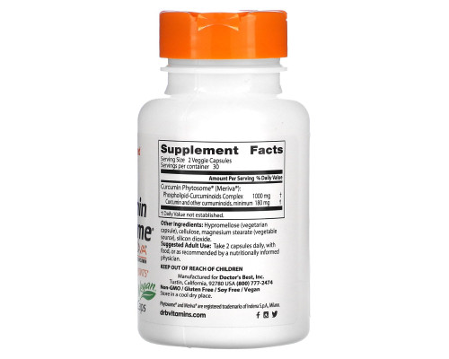 Doctor's Best, Curcumin Phytosome, с Meriva, 500 мг, 60 растительных капсул Doctor's Best, Curcumin Phytosome, с Meriva, 500 мг, 60 растительных капсул