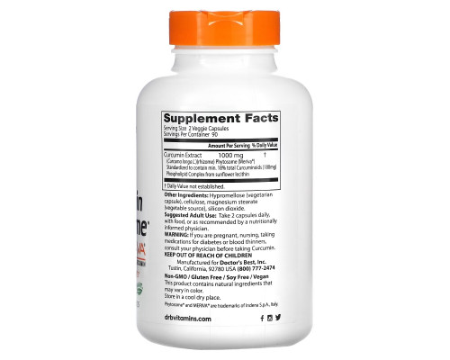 Doctor's Best Фитосомный куркумин Featuring Meriva 500 мг 180 вегетарианских капсул Doctor's Best Фитосомный куркумин Featuring Meriva 500 мг 180 вегетарианских капсул