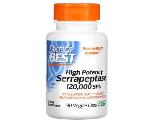 Doctor's Best Высокоэффективная серрапептаза (Best High Potency Serrapeptase) 120 000 SPU 90 растительных капсул Doctor's Best Высокоэффективная серрапептаза (Best High Potency Serrapeptase) 120 000 SPU 90 растительных капсул