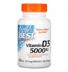 Doctor's Best, Витамин D3, 5000 МЕ, 360 мягких капсул