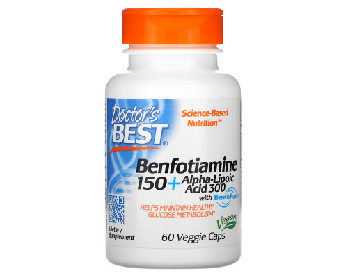 Doctor's Best, Best Benfotiamine 150 + альфа-липоевая кислота 300, 60 растительных капсул Doctor's Best, Best Benfotiamine 150 + альфа-липоевая кислота 300, 60 растительных капсул