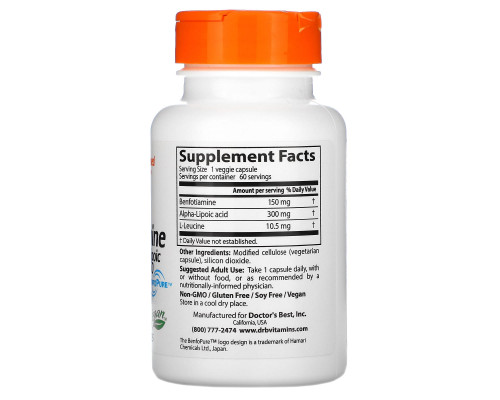 Doctor's Best, Best Benfotiamine 150 + альфа-липоевая кислота 300, 60 растительных капсул Doctor's Best, Best Benfotiamine 150 + альфа-липоевая кислота 300, 60 растительных капсул