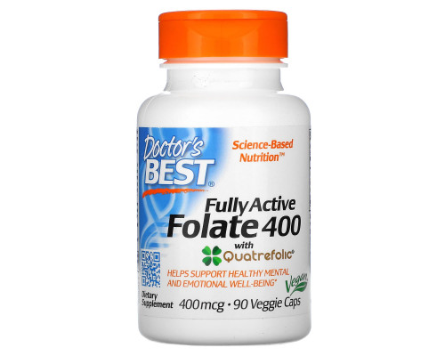 Doctor's Best Лучший фолат полностью активный с Quatrefolic 400 мкг 90 капсул на растительной основе Doctor's Best Лучший фолат полностью активный с Quatrefolic 400 мкг 90 капсул на растительной основе