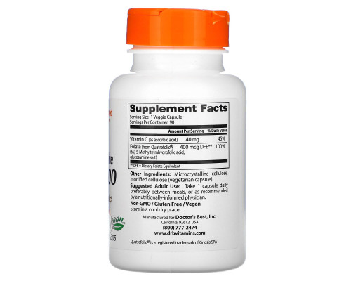 Doctor's Best Лучший фолат полностью активный с Quatrefolic 400 мкг 90 капсул на растительной основе Doctor's Best Лучший фолат полностью активный с Quatrefolic 400 мкг 90 капсул на растительной основе