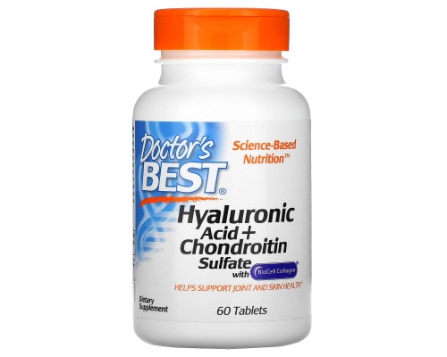 Doctor's Best Лучшая гиалуроновая кислота с хондроитин сульфатом 60 таблеток Doctor's Best Лучшая гиалуроновая кислота с хондроитин сульфатом 60 таблеток