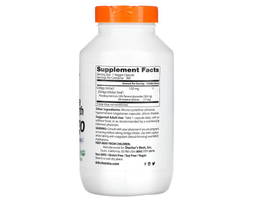 Doctor's Best Extra Strength Ginkgo 120 мг 360 растительных капсул